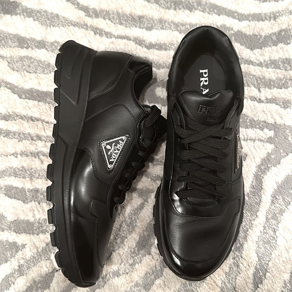 Mens Prada “Prax” Leather Sneakers in Black Brand New condition Size U.S. 9 - Picture 3 of 5